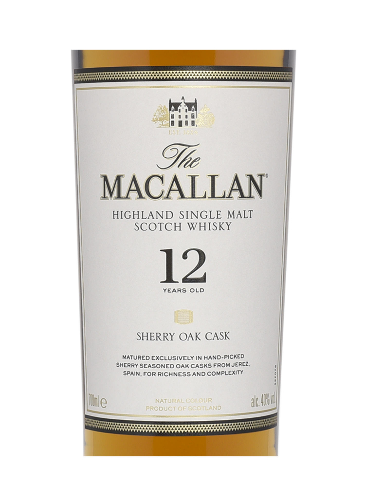 Macallan  12 Year Old Sherry Oak Single Malt 700ml w/box - 3bots