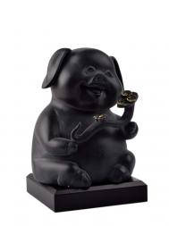 台华雕塑 小猪 许愿 黑色