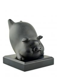 台华雕塑 快乐小猪 黑色