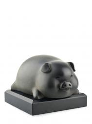 Tai Hwa Sculpture Piggy Pang Du Du Stone Black