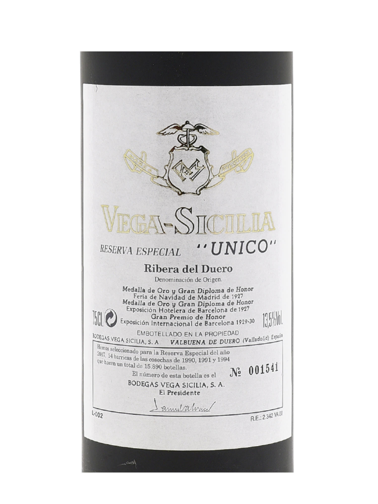 Vega Sicilia Unico Reserva Especial Release 2007 (90 91 94)