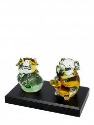 Tai Hwa Sculpture Chinese Crystal Lucky Pig Pair