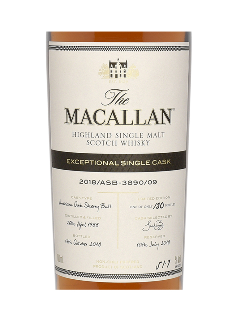 Macallan 1988 Exceptional Cask #3890/09 (Bottled 2018) American Oak Sherry Butt 700ml w/box