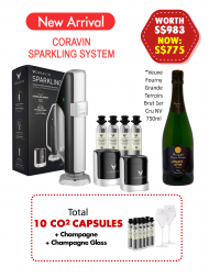 Coravin Sparkling System w/10 CO2 Capsules + Champagne & 2Glasses