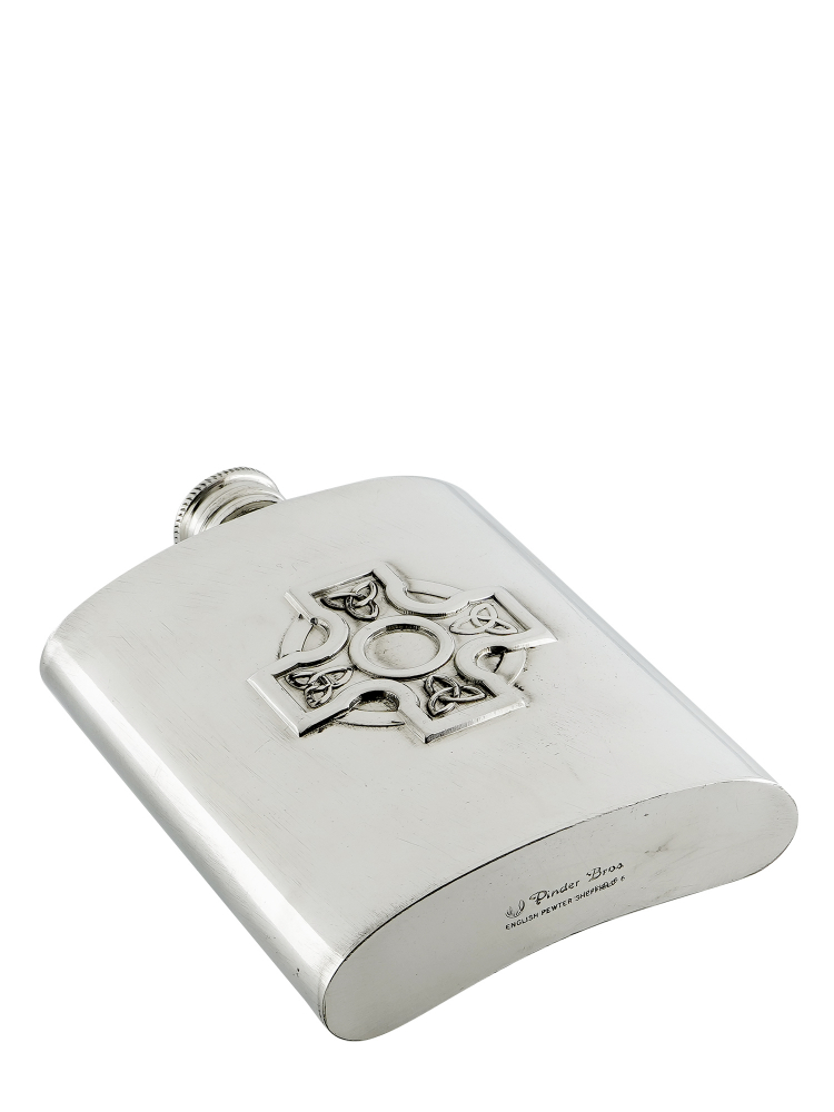 Pinder Hip Flask 291FL Handmade Sheffield Celtic Cross 6oz